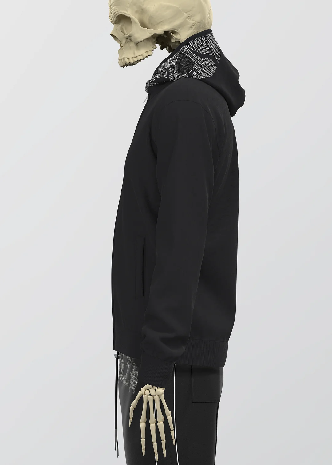 Personalized fashion rhinestone skull zipper sweatshirt jacket