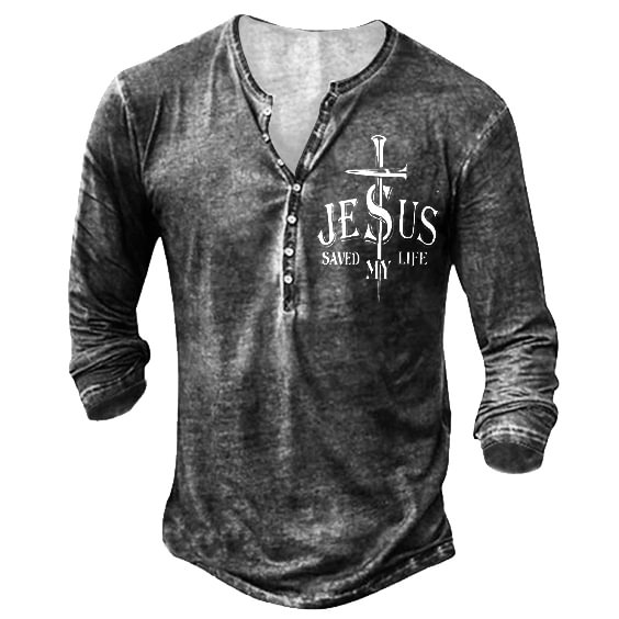 Mens Jesus Cross Button-up Casual Retro Henley Shirts-Compassnice®