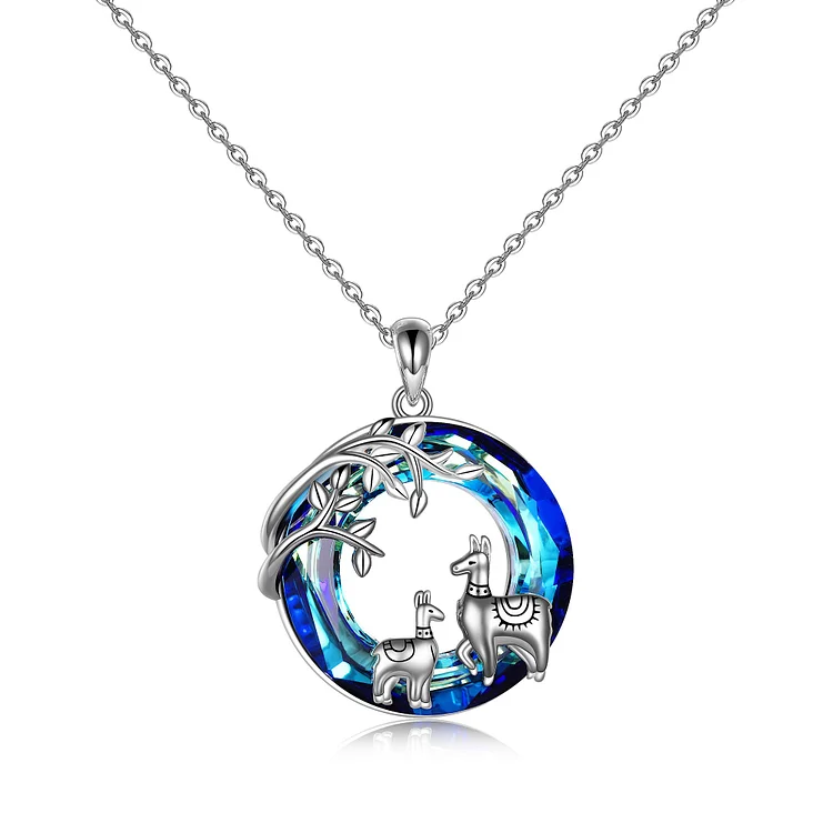 For Daughter - S925 The Love Between Mama Llama and Baby Llama is Forever Circle Crystal Necklace