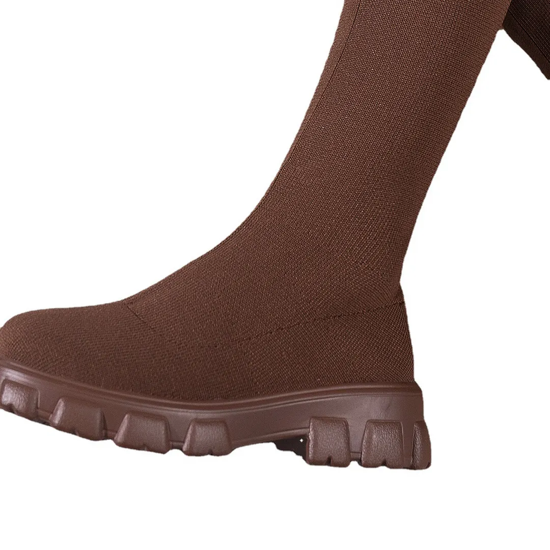Breakj Breakj And Winter New Fashion Large-Size Women's Boots Elastic Flying Socks Cotton Cake Thick Bottom Martin Boots