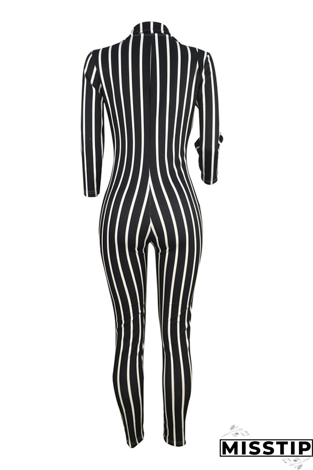 Orange Sexy Striped zipper Long Sleeve V Neck