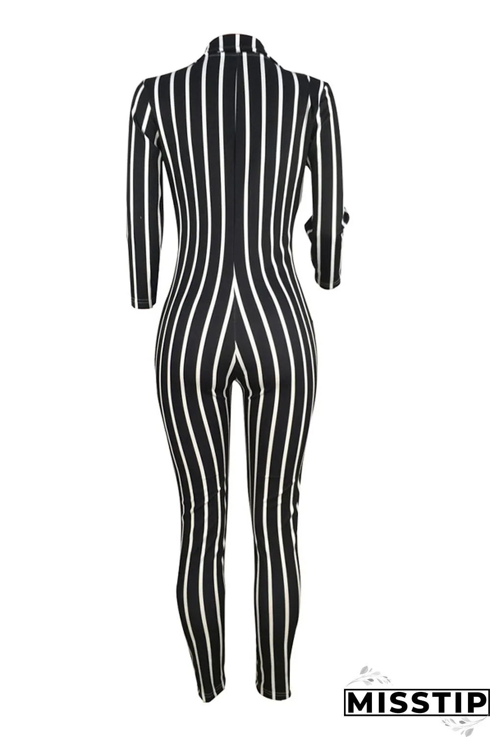 Orange Sexy Striped zipper Long Sleeve V Neck