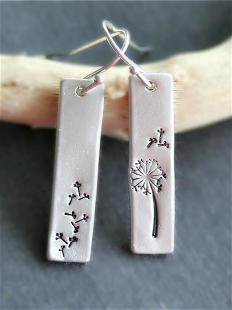 Wearshes Vintage Dandelion Carved Rectangle Earrings