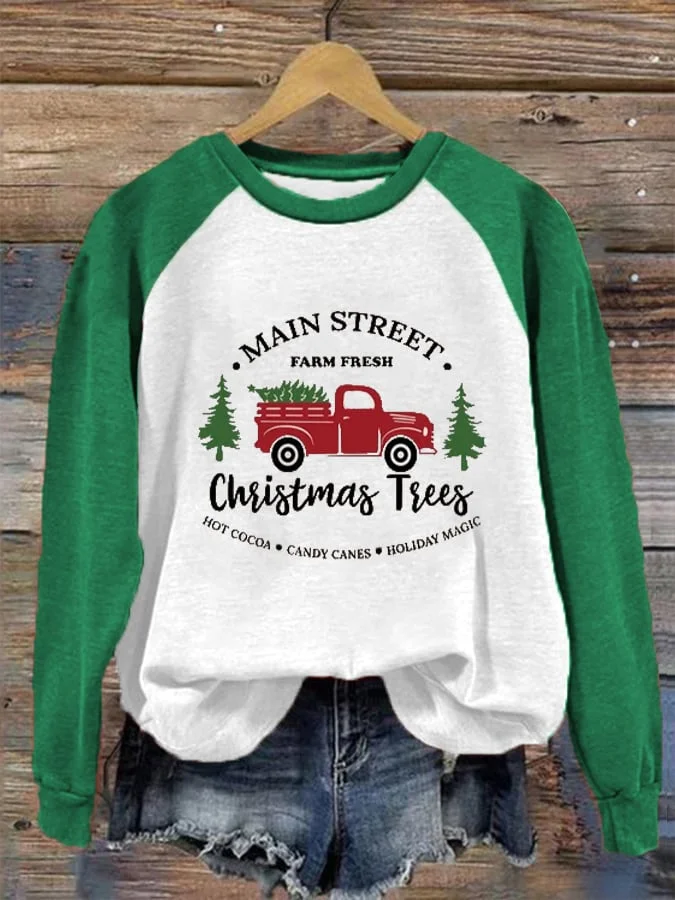 Women's Christmas Tree Farm Fresh Pine Spruce Fir Cedar Print Casual Sweatshirt