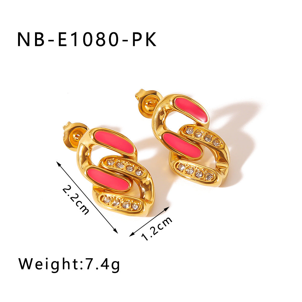 IG Style Tennis / Diamond Line Chain Geometric Stainless Steel Electroplating Earrings