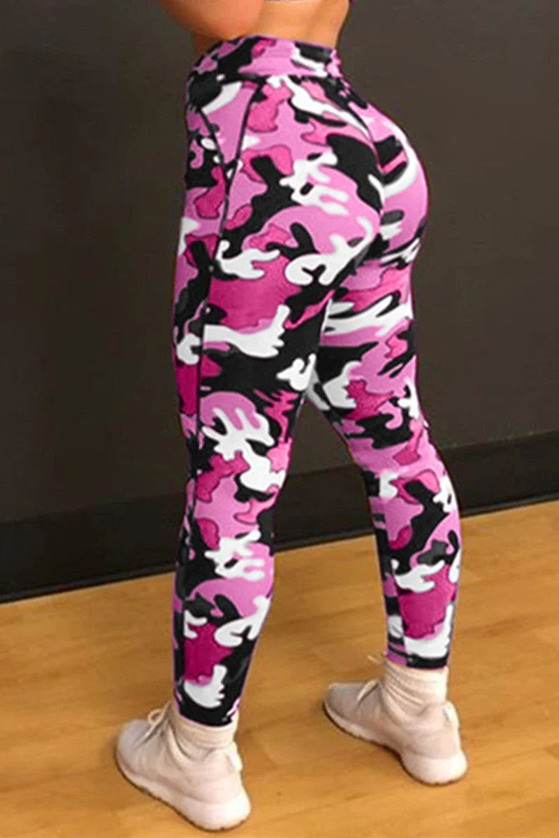 Casual Camouflage Print Patchwork Skinny High Waist Pencil Trousers