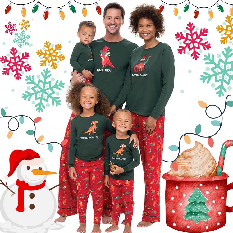 Christmas Santasaurus Dino Cartoon Print Family Matching Pajamas Sets