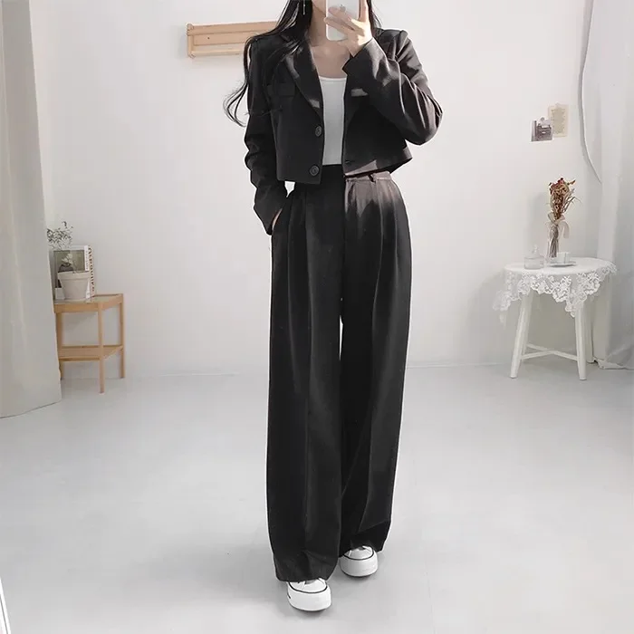 Toloer Toloer Chic Spring French Lapel Two Button Small Suit Jacket High Waist Straight Tube Casual Trousers Trousers Women-Outfit Ideas