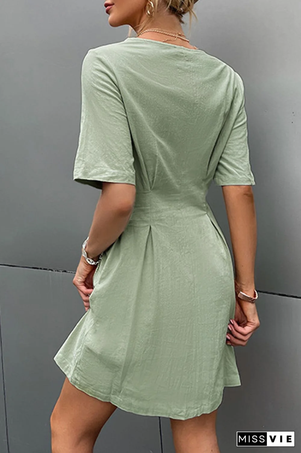 Fashion Street Solid Buckle V Neck A Line Dresses