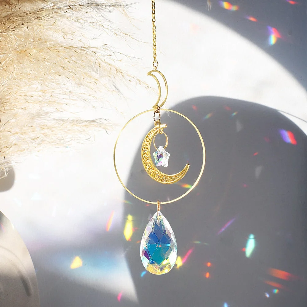Colorful Crystals Suncatcher Hanging Sun Catcher with Chain Pendant Ornament Suncatchers for Window Home Garden Christmas Gift