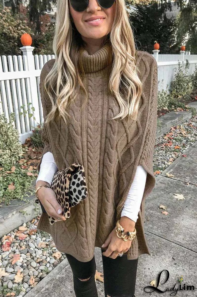 High Neck Loose Cable Knit Pattern Stitching Sweater Tops （7 Colors）