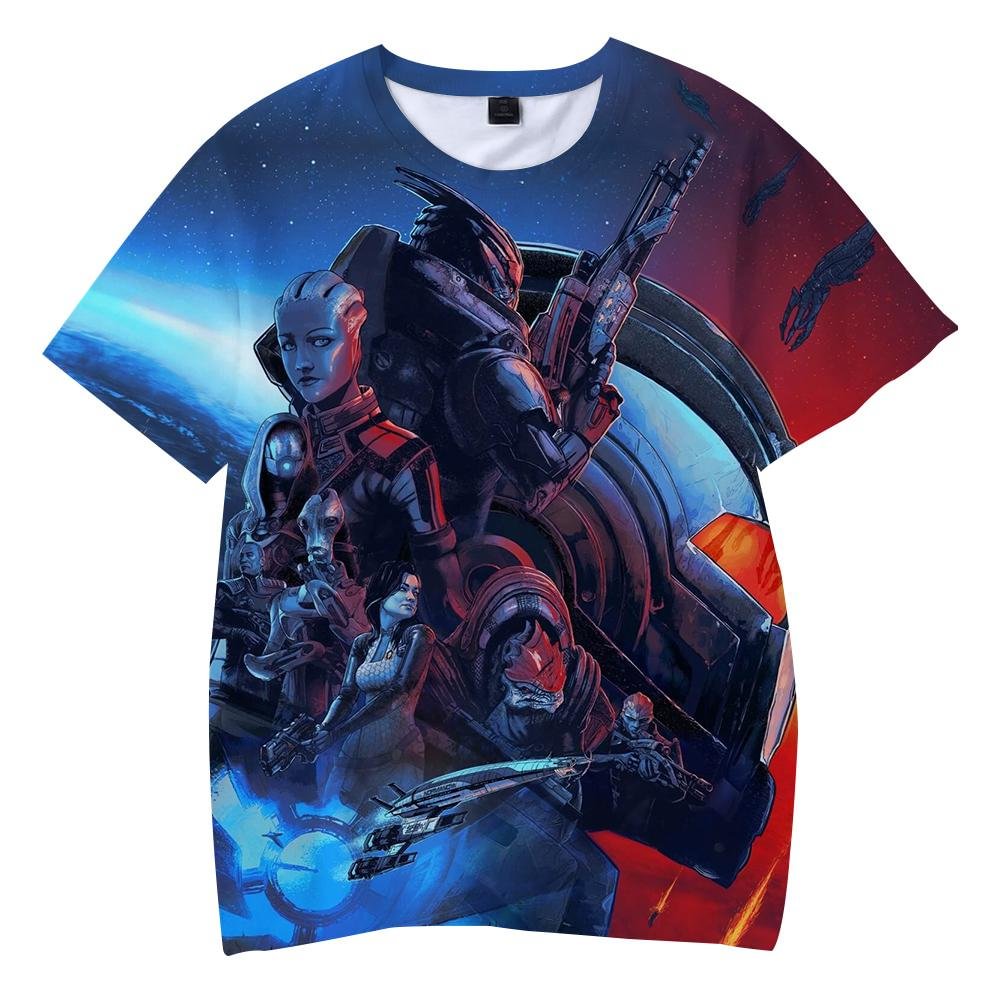 Mass Effect Legendary Edition T-Shirt Round Neck Short Sleeves for Kids Adult Home Outdoor Wear