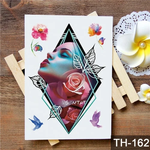 Waterproof Temporary Tattoo Stickers Rose Flowers Leaves Colorful Flash Tatto Sexy Arm Neck Body Art Fake Tattoos For Women Men