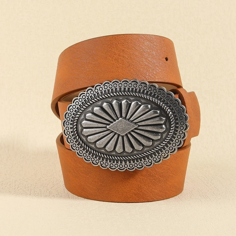 Retro Geometric Pu Leather Alloy Plating Women’s Leather Belts