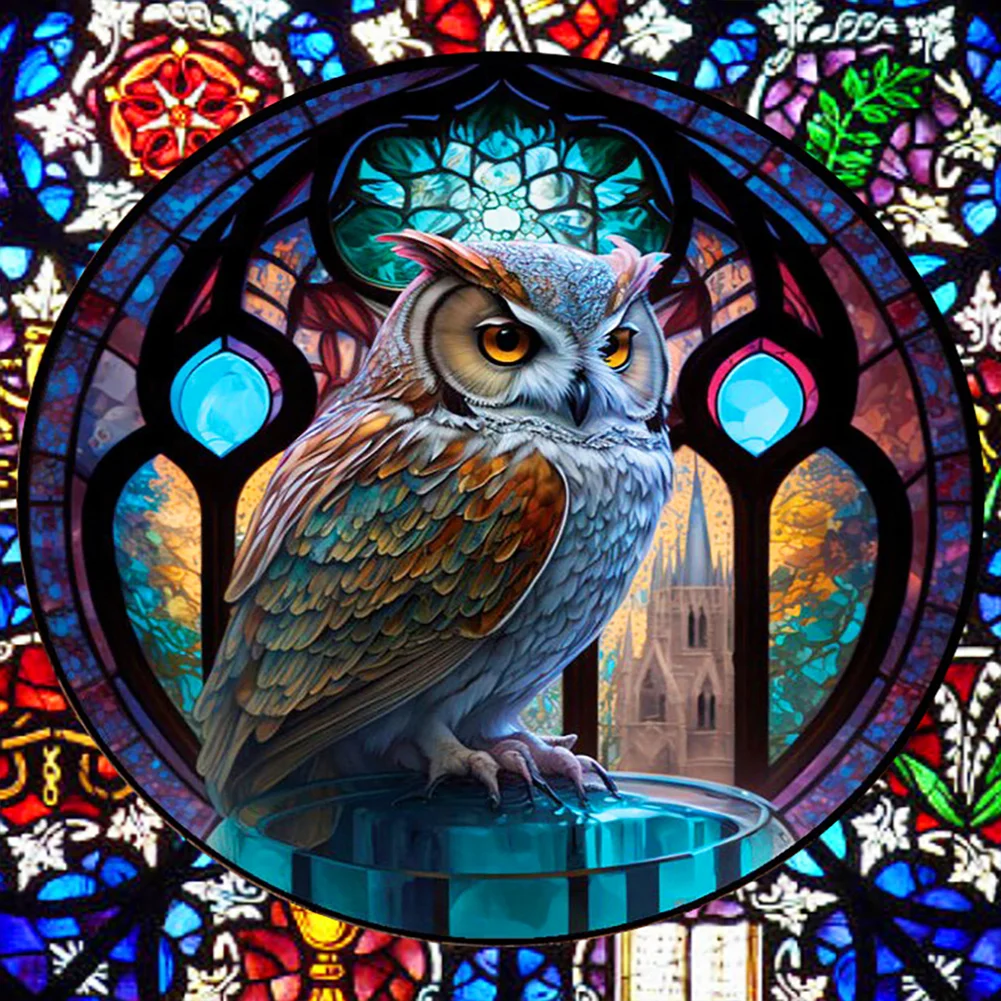 Full Round Diamond Painting - Stained Glass Owl(30*30cm)