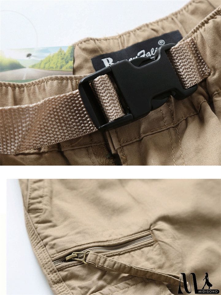 MidiSono - Men&rsquo;s Casual Front Zip Fastening Multi-Pocket Lightweight Cargo Cropped Pants