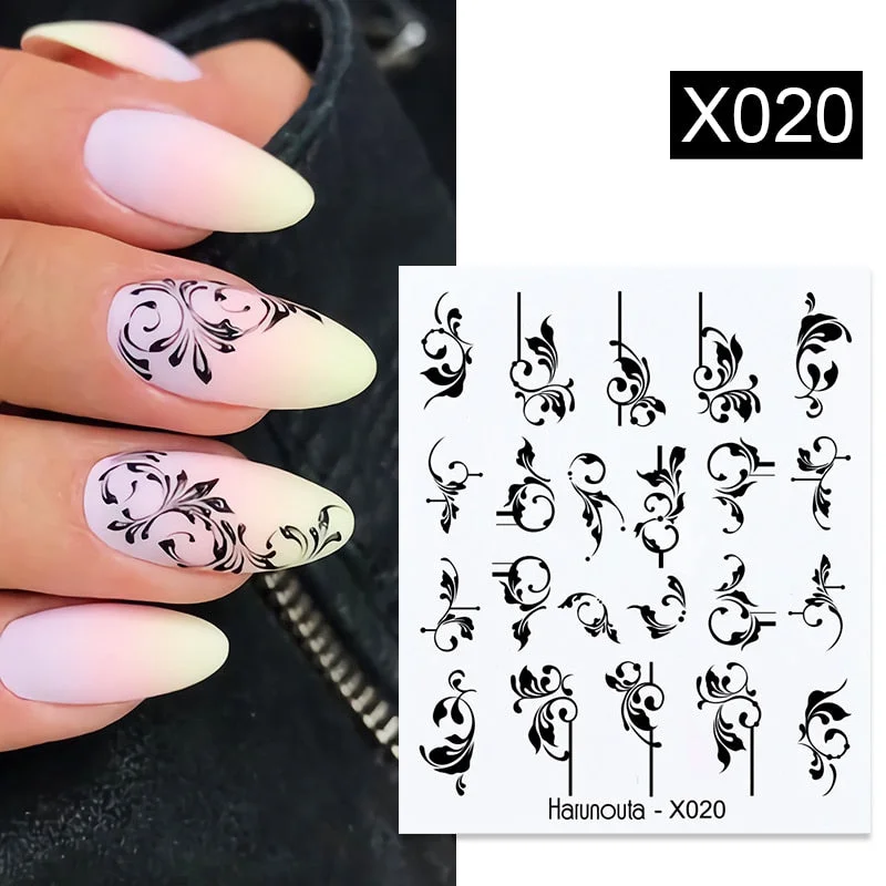 Harunouta Autumn Flowers Leaves Line Patter Nails Sticker Nail Art Decorations Decals Water Transfer Slider Foil Manicures Wraps-Nail Inspo