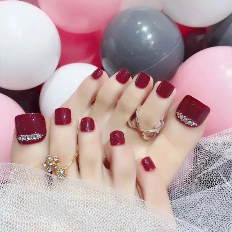 24pcs/box with glue Black fake Toenails press on Summer Style Foot Artificial Nail tips Full Cover Nails feet False Nails-Nail Inspo