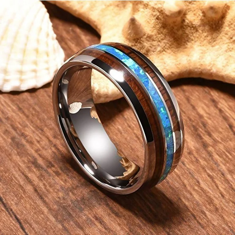 Koa Wood and Abalone Shell Tungsten Ring