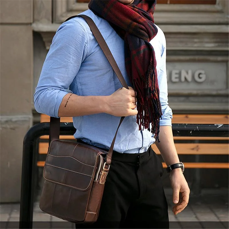 Mens Vintage Classic Large Capacity Casual Leather Shoulder Packs Crossbody Bags