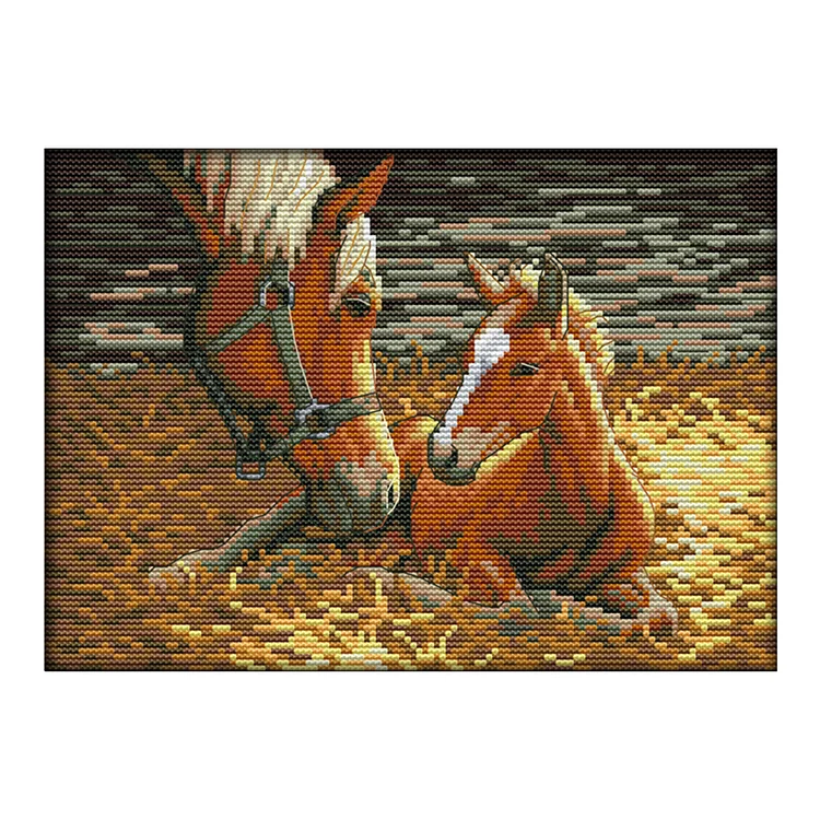 Joy Sunday Playing Horses 14CT Stamped Cross Stitch 30*21cm