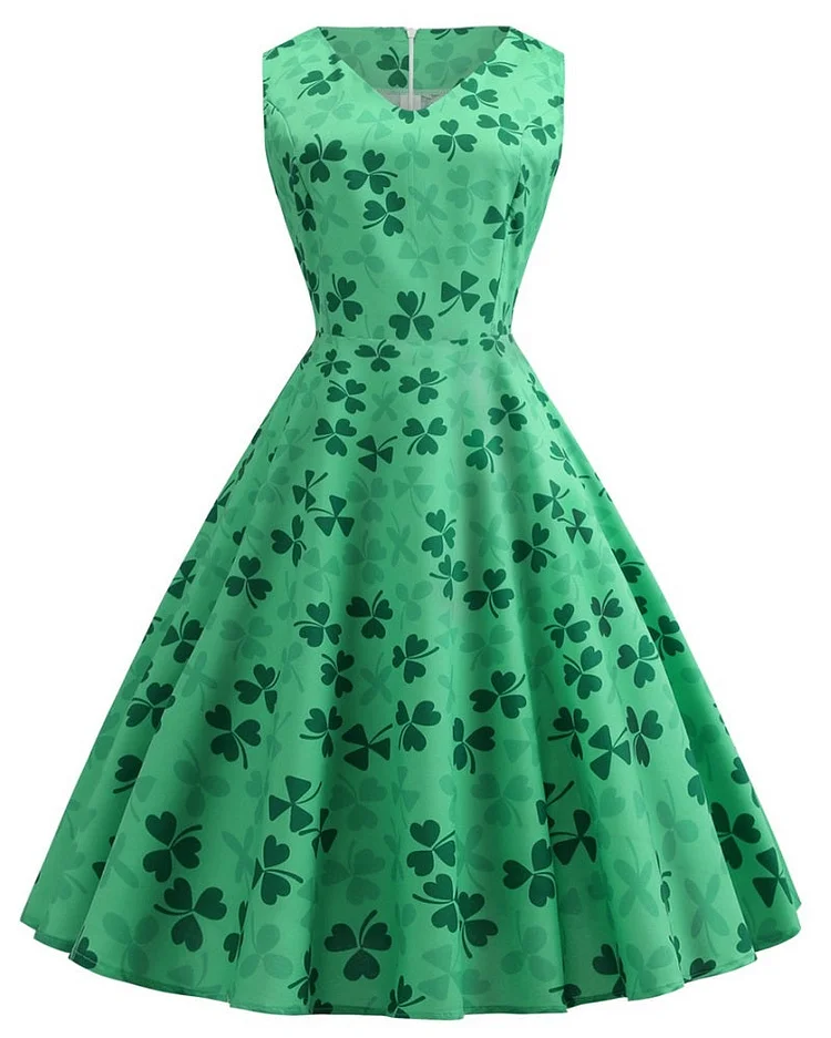 Womens Sleeveless V-neck Dress St Patrick‘s Day High-quality Outfit-elleschic