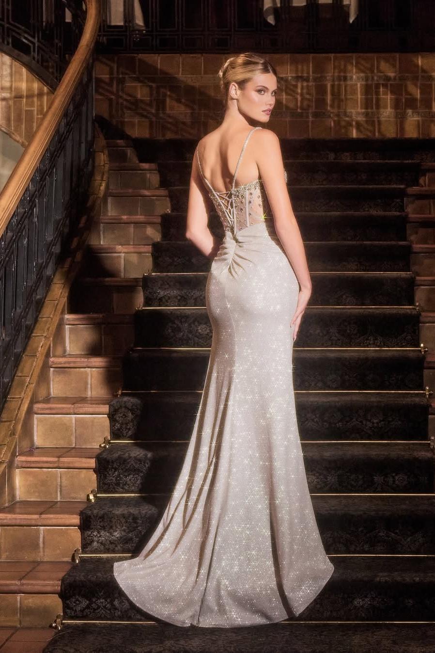 Miabel Stunning Sequins Sleeveless Spaghetti Strap Long Beadings Prom Dress with Split 