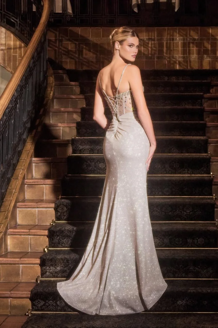 Miabel Stunning Sequins Sleeveless Spaghetti Strap Long Beadings Prom Dress with Split 