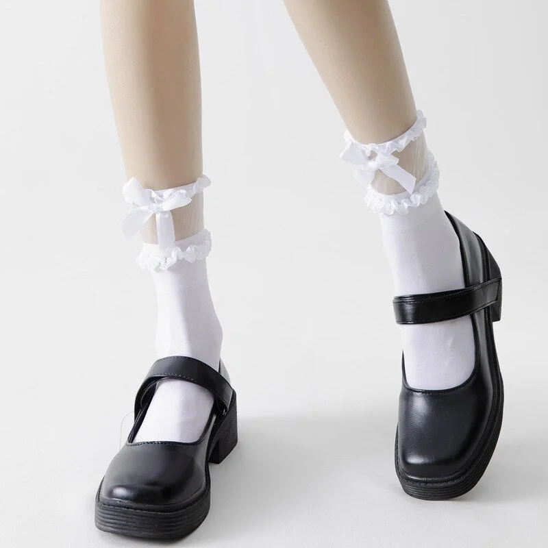 Lourdasprec Lolita Socks Japanese Style Maiden Lovely Woman Lace Middle Socks Summer Sweet Ruffle Bows Cotton Princess Socks High Quality