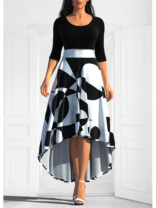 Women's Half Sleeve Scoop Neck Graphic Maxi Dress