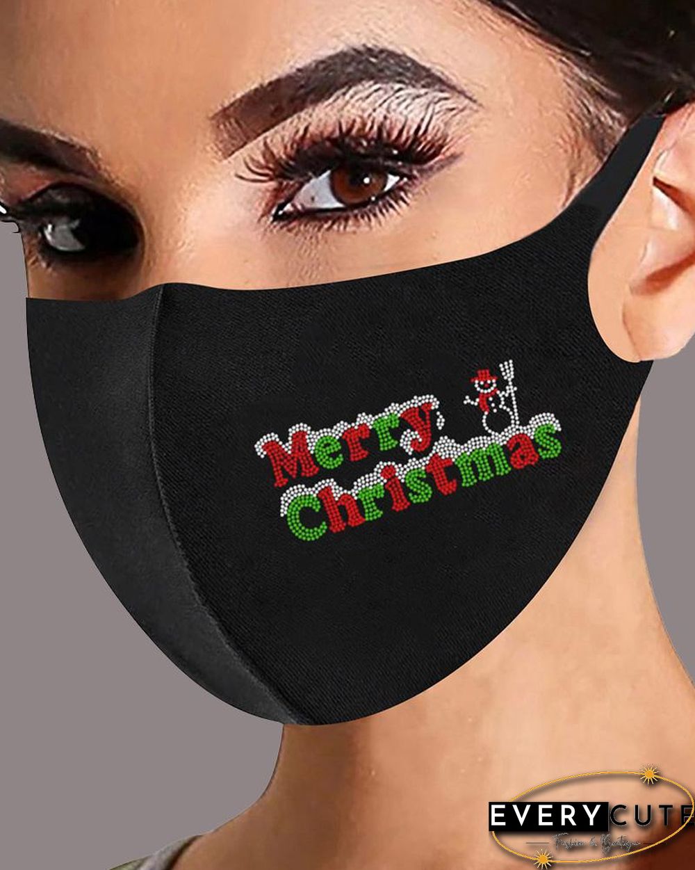 Christmas Letter Graphic Pattern Studded Face Mask