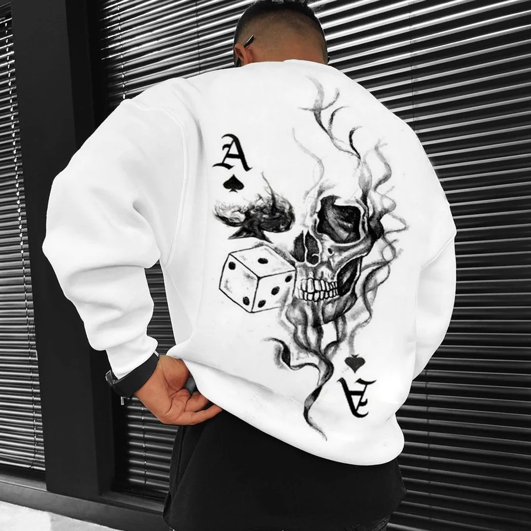 Men's Ace Of Spades Print Casual Oversized Sweatshirt、、URBENIE