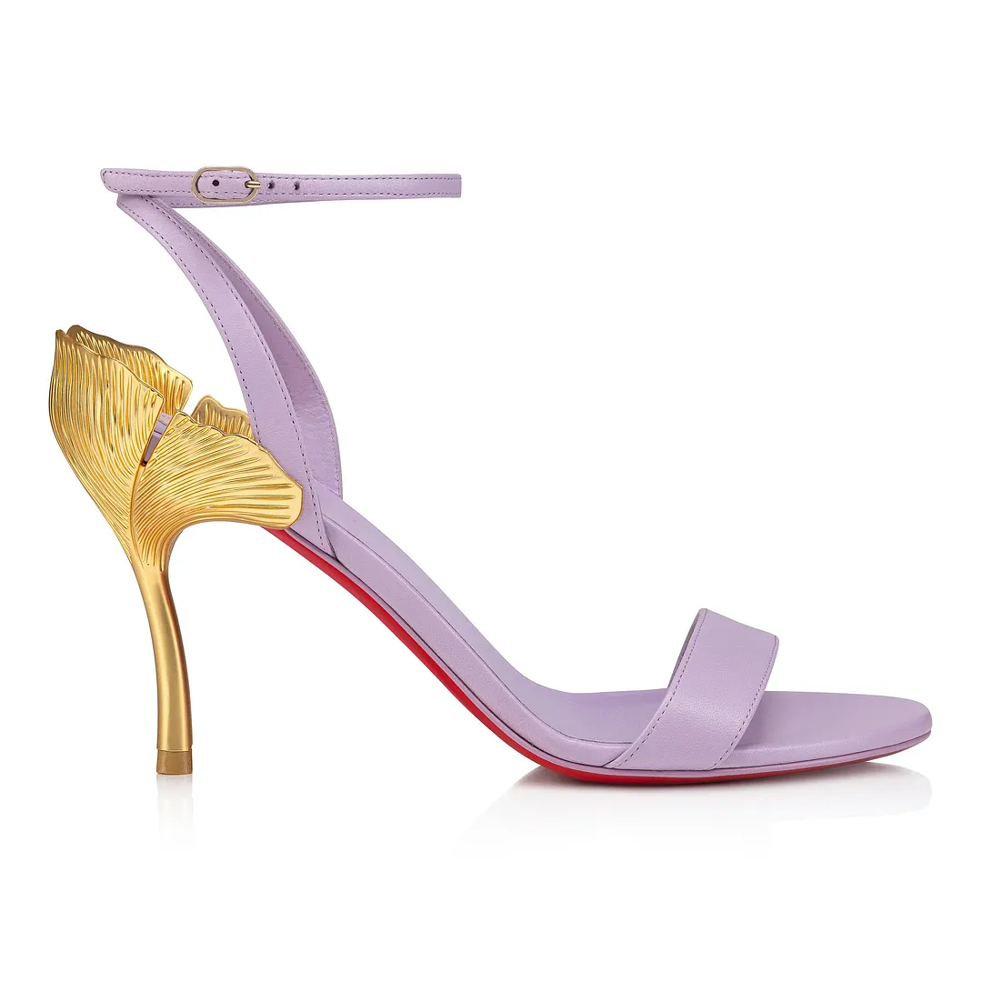 100mm Round Open Toe Ankle Strap High Heel Golden Ginkgo Leaf Heels Sandals Red Bottom Pumps-vocosishoes