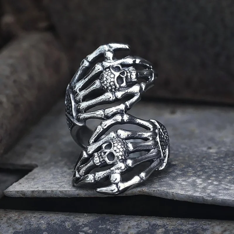 DOUBLE GHOST HAND STAINLESS STEEL SKULL RING