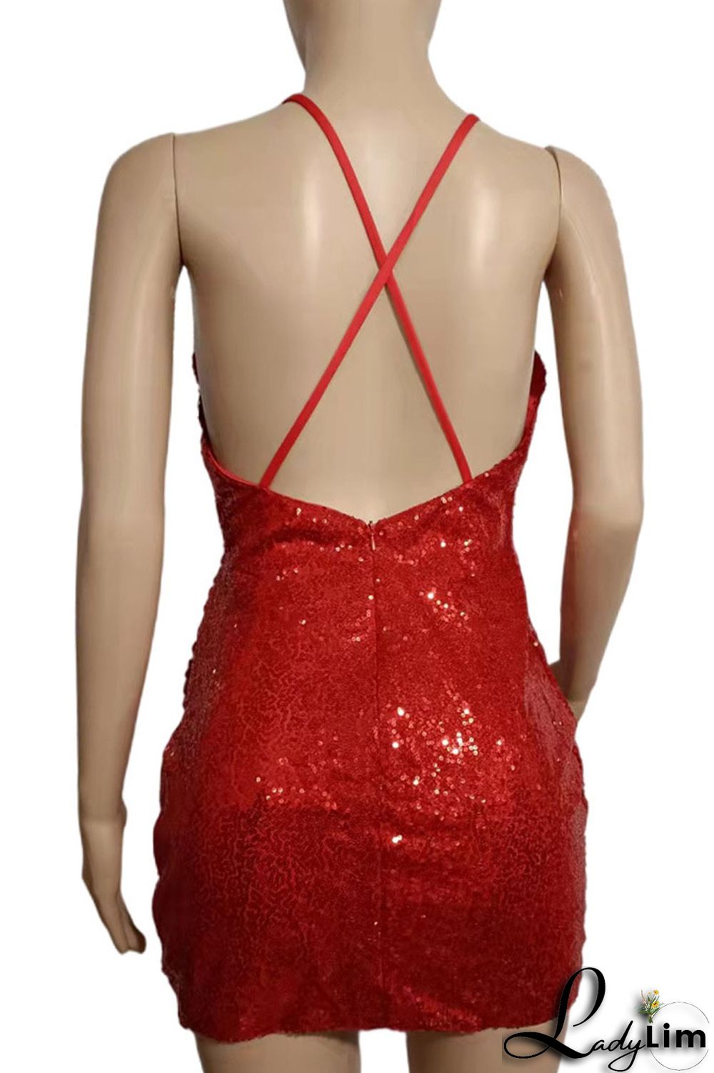 Black Sexy Solid Sequins Split Joint Asymmetrical Spaghetti Strap Sling Dress Dresses