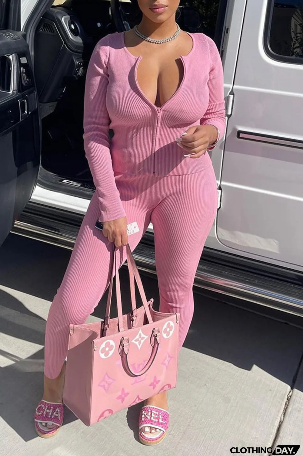 White Casual Solid Split Joint Zipper Long Sleeve Two Pieces