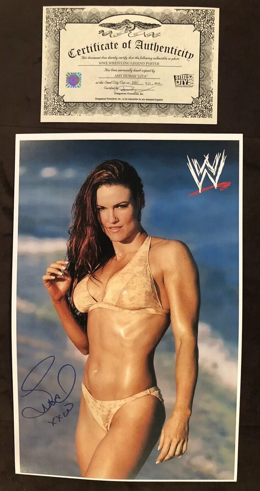 Amy Dumas Lita Hand SIGNED 11x17 Photo Poster painting AUTOGRAPH Wrestling Hof Steel City COA