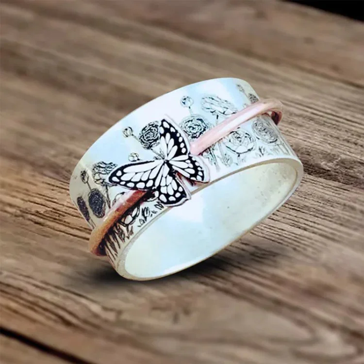 S925 Butterflies Rising Butterfly Spinner Ring