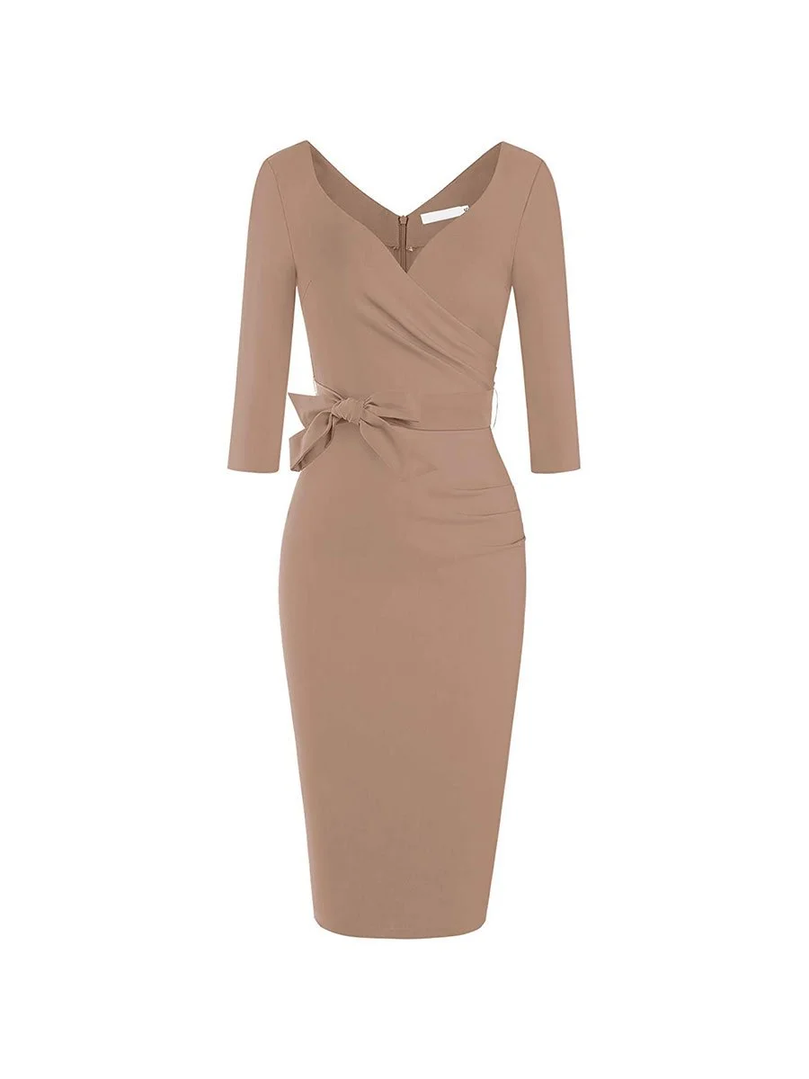 1950s Dress Retro V-neck Half Sleeve Sheath Pencil Dress