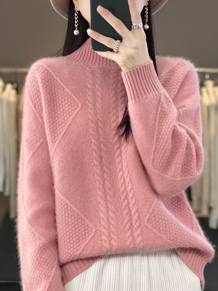 Playbrixx Thick Wool Sweater – Soft Mock Neck Pullover for Winter Women  