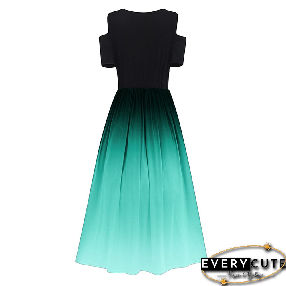 Green Black Gradient Cold Shoulder Maxi Dress