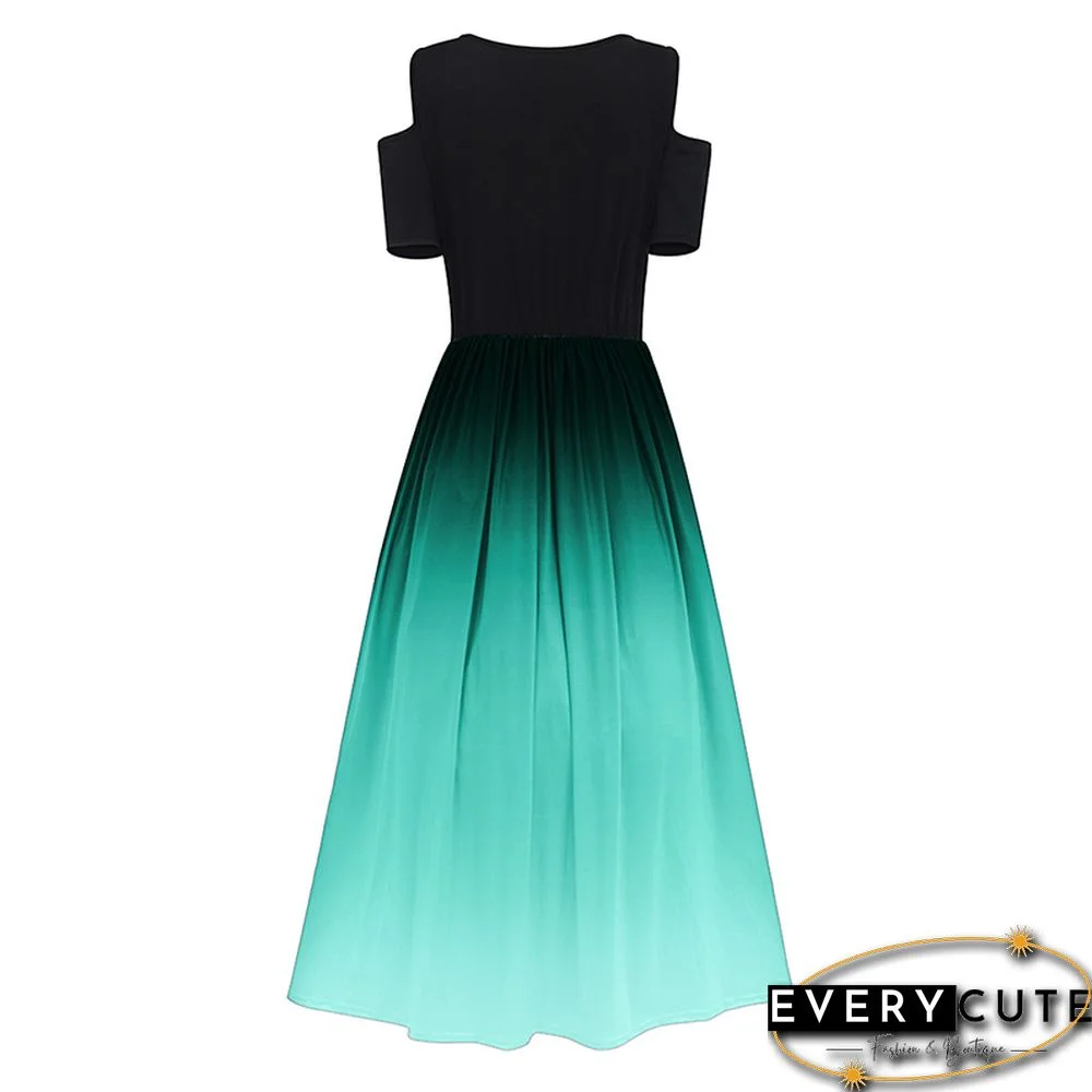 Green Black Gradient Cold Shoulder Maxi Dress