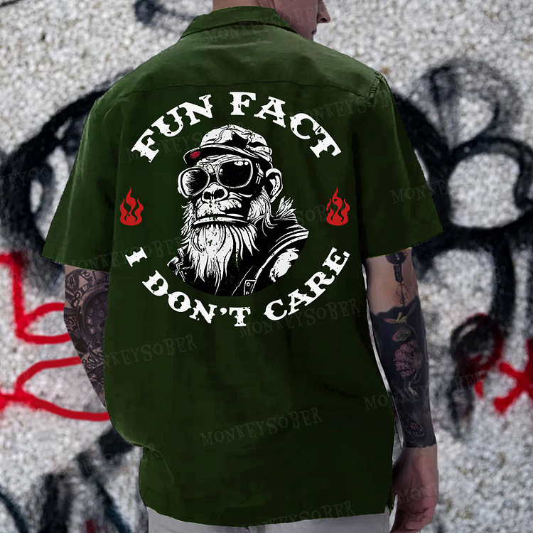 “Fun Fact I Don't Care” Reversible Printed Button Up Shirt