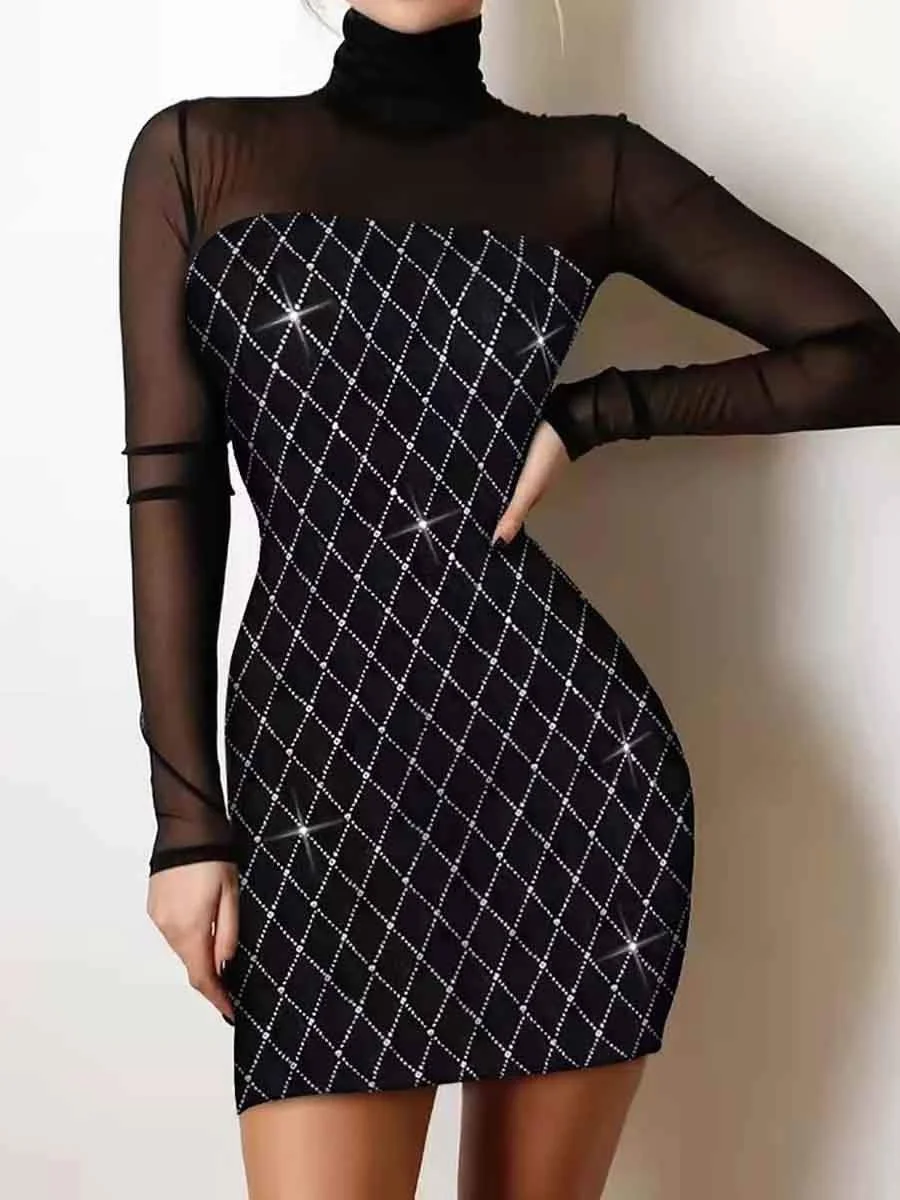 Sexy Long Sleeve Rhombus Dress