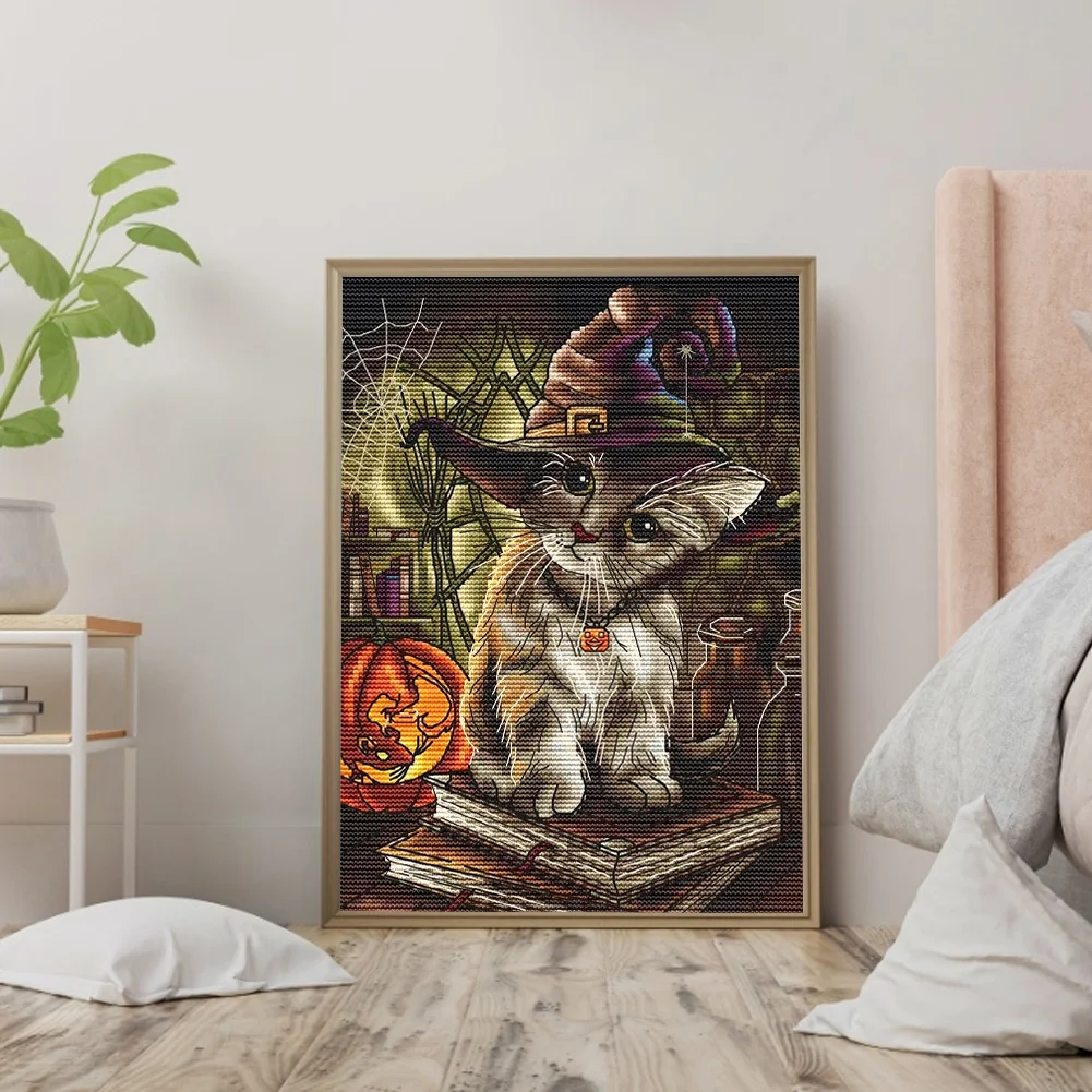 Full Embroidery 14CT DIY Halloween Cats Counted Cross Stitch Kit Art Craft