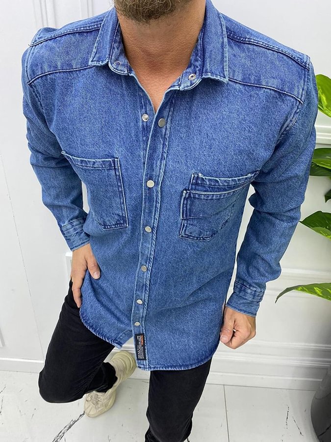 Men's Casual Long Sleeve Denim Shirt