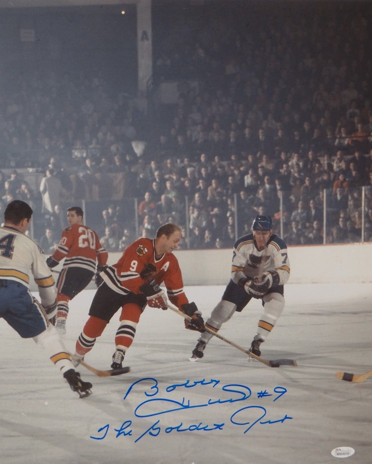 Bobby Hull Autographed 16x20 Photo Poster painting Vs St Louis w/ The Golden Jet- JSA Auth