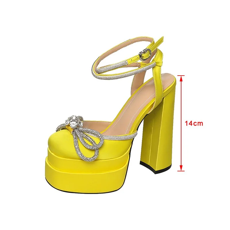 Women Pumps Super High Heels Plus Size Crystal Female Sexy Sandals Butterfly Knot Fashion Platform Ladies Summer Shoes New 2022