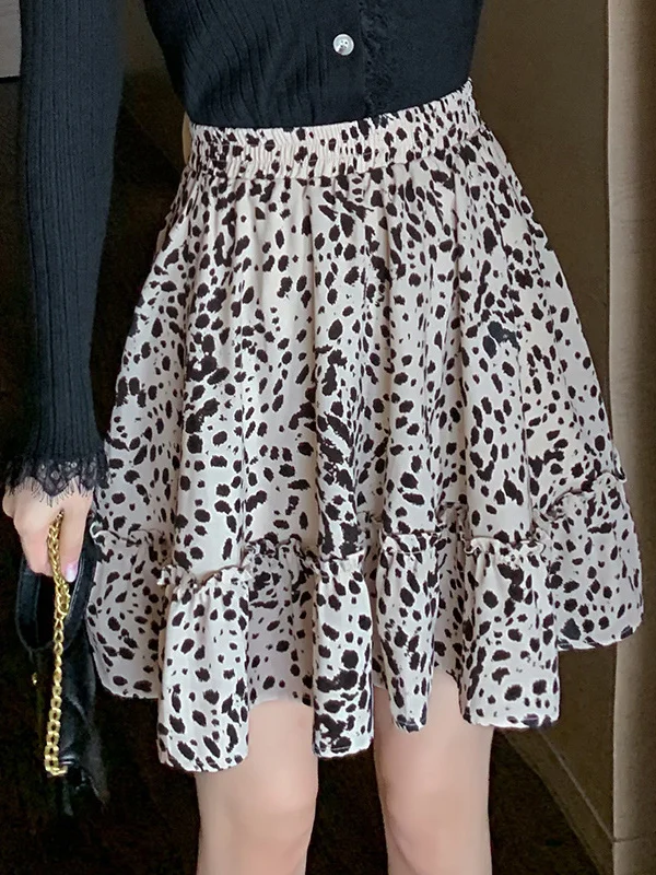 Casual High Waisted Leopard Stamped Skirt