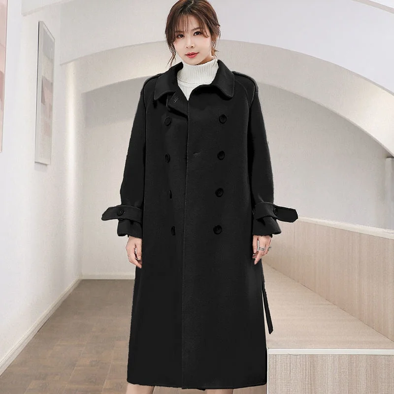 Woolen Coat Medium And Long Woolen Coat 2021 Autumn And Winter New Hepburn Knee Straight Tube High-end Women's Clothing
